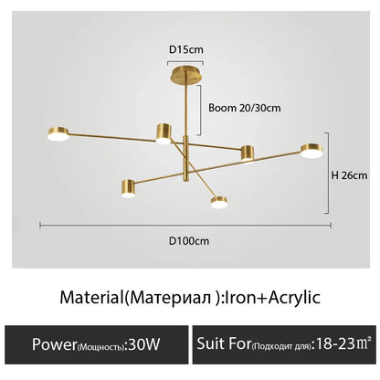 Modern Black Chandelier: Nordic Style Home Lighting - Gold-6 Heads-S / warm light 3000K - Chandelier