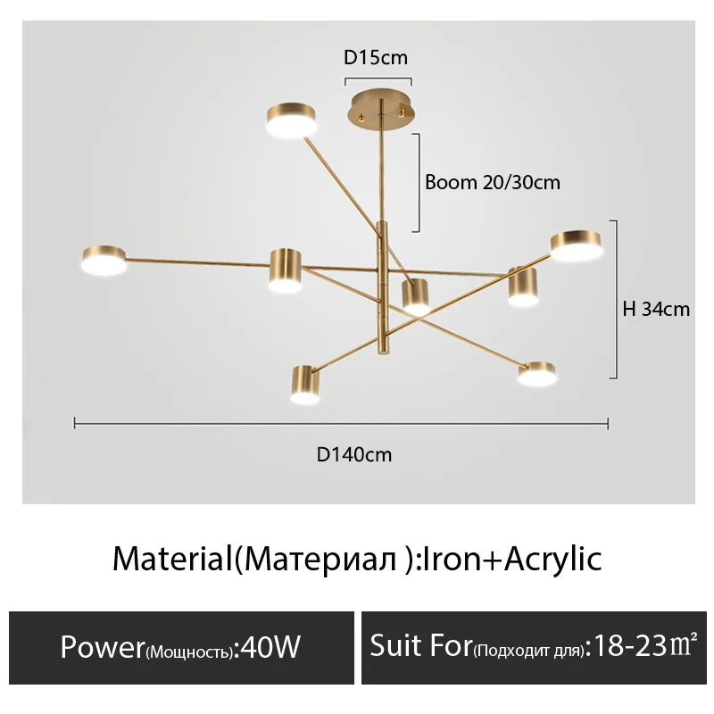 Modern Black Chandelier: Nordic Style Home Lighting - Gold-8 Heads-L / warm light 3000K - Chandelier