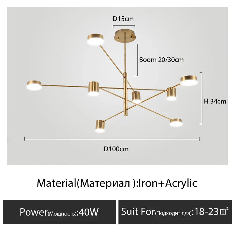 Modern Black Chandelier: Nordic Style Home Lighting - Gold-8 Heads-S / warm light 3000K - Chandelier
