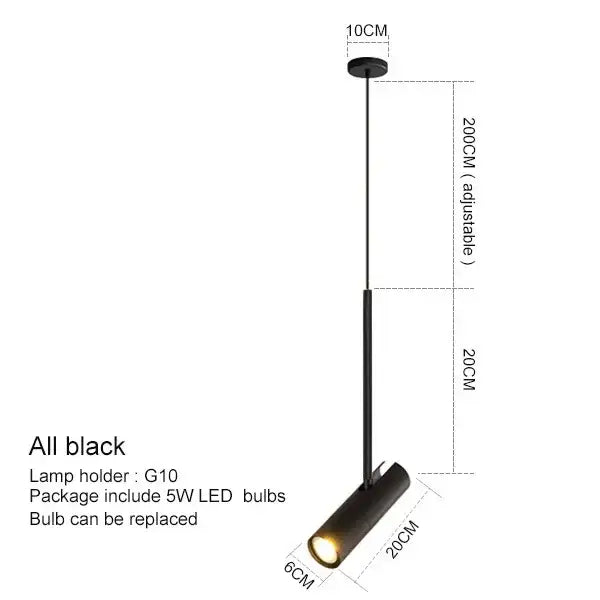 Modern black chandelier pendant light with sleek cylindrical design and adjustable 20cm length for bedroom decorbites decor