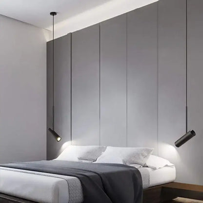 Modern black chandelier pendant light with sleek cylindrical design for bedroom decor by decorbites