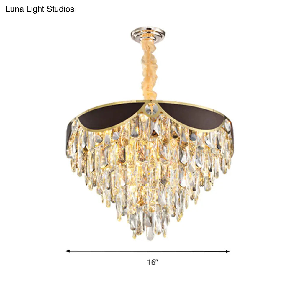 Modern Black Chandelier with Crystal Shades - 6-Head Dining Room Pendant Light Kit