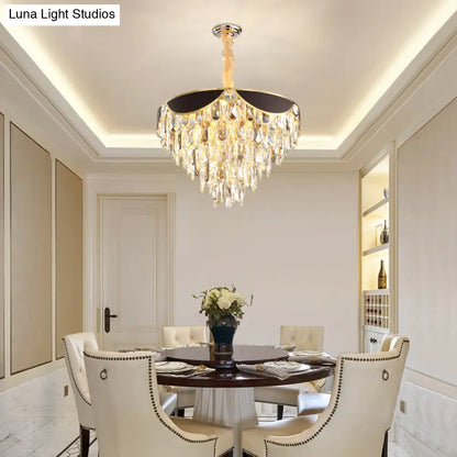 Modern Black Chandelier with Crystal Shades - 6-Head Dining Room Pendant Light Kit