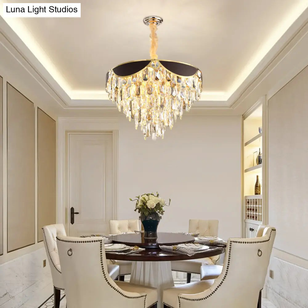 Modern Black Chandelier with Crystal Shades - 6-Head Dining Room Pendant Light Kit