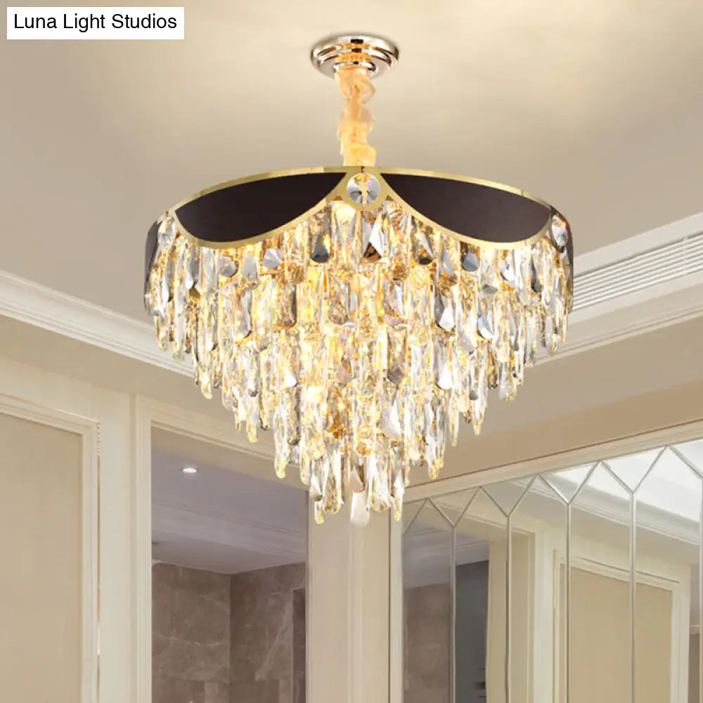Modern Black Chandelier with Crystal Shades - 6-Head Dining Room Pendant Light Kit