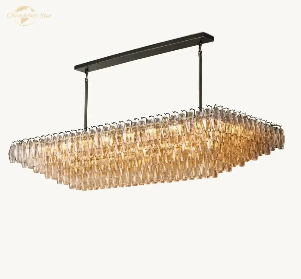A modern black chiara chandelier with a black metal frame and cascading clear glass crystals for dining room decorbites