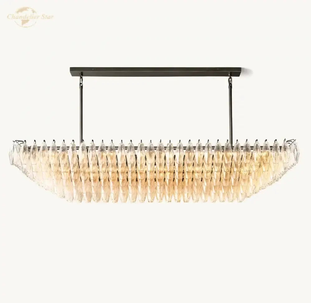 Elegant decorbites black chiara chandelier with amber-tinted clear glass and sleek black metal frame for dining room decor