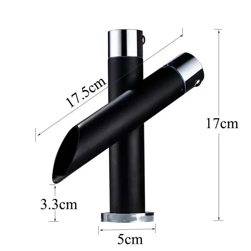 Modern black and chrome basin faucet with black matte finish and sleek chrome accents for bathroom water saving mixer