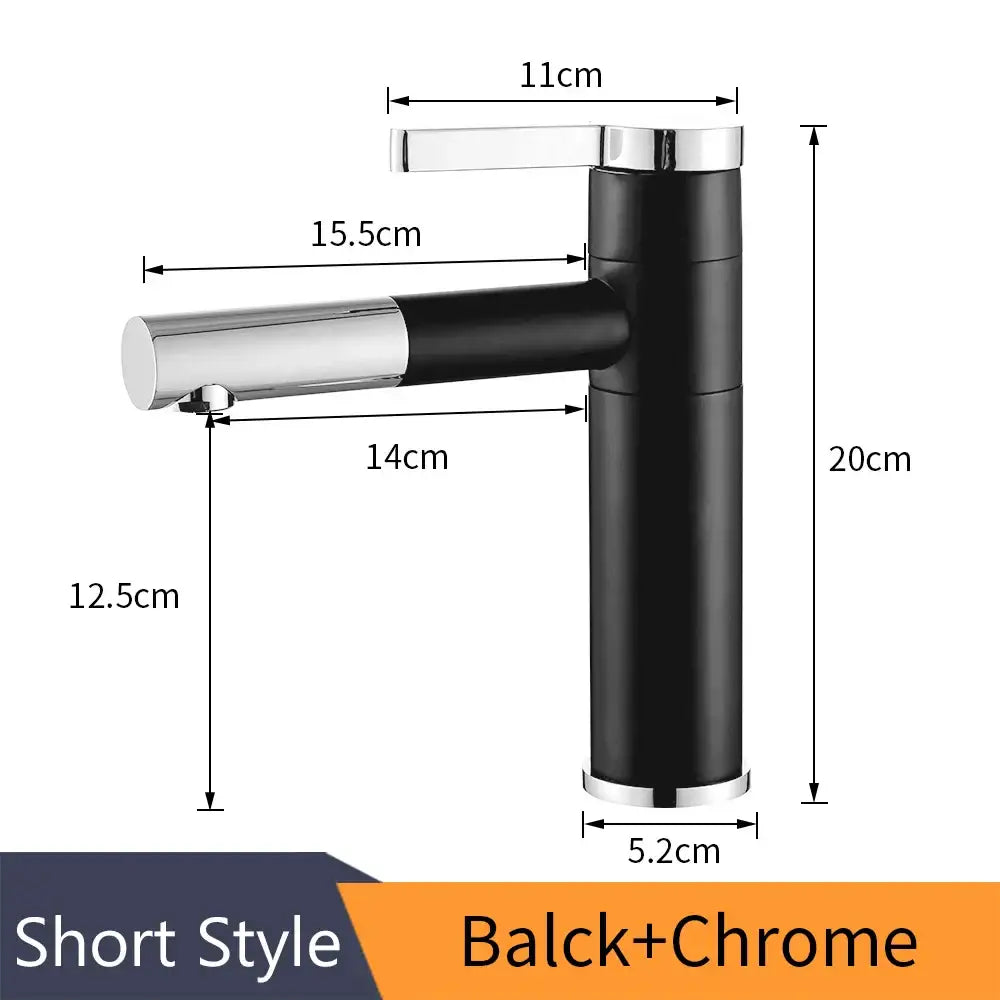 Modern black and chrome brass bathroom faucet with swivel spout and sleek cylindrical body by decorbites brass bathroom