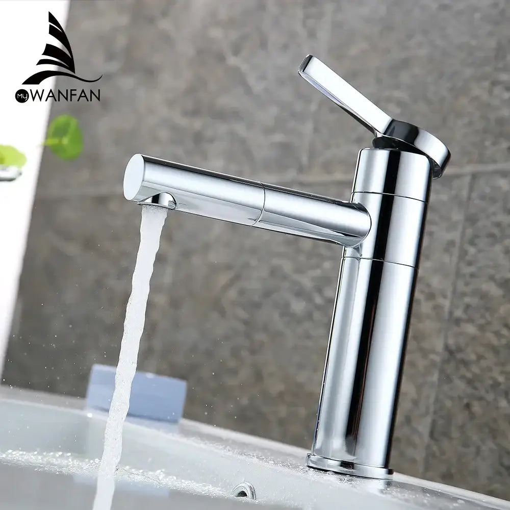 Modern black and chrome decorbites brass bathroom faucet with single-handle and swivel cylindrical spout design