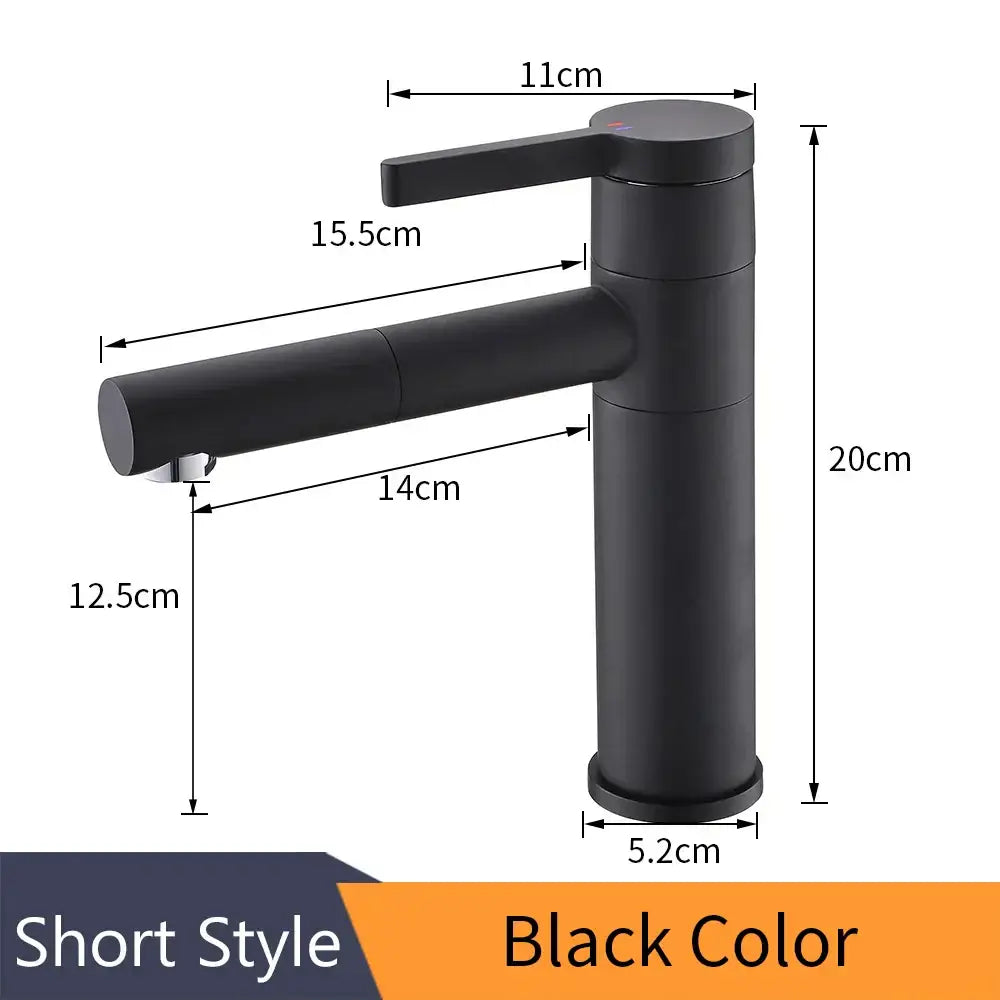 Modern black and chrome brass bathroom faucet with matte finish swivel spout for decorbites brass bathroom decor