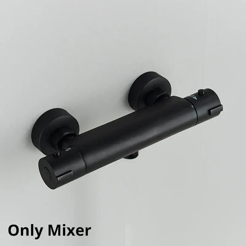 Modern black chrome brass shower set wall mount mixer with black matte finish and sleek cylindrical circular knobs