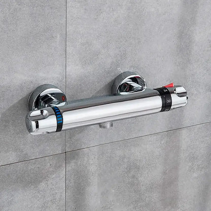 Chrome-finished thermostatic shower mixer with temperature control dial in black chrome brass decorbites shower set