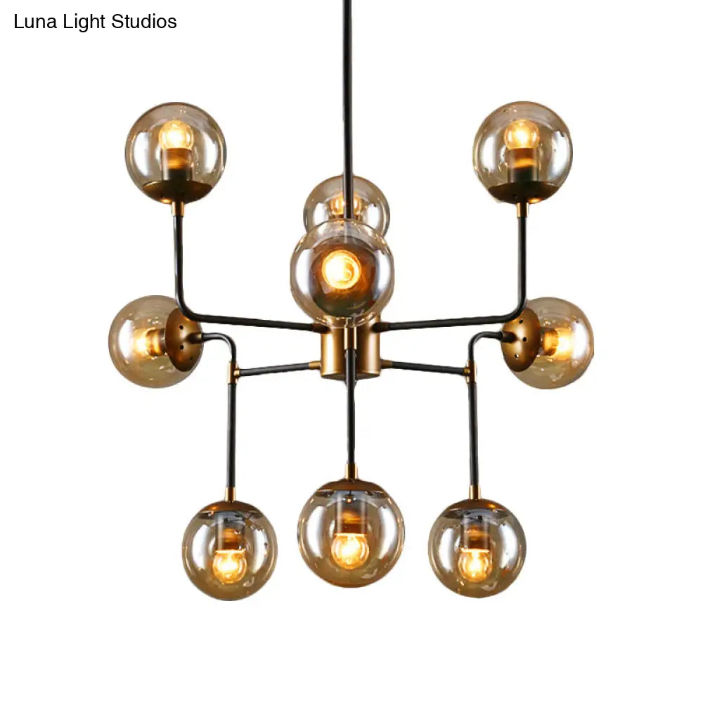 Modern Black Chrome Glass Globe Chandelier Pendant Light - Industrial Style, 8/9 Lights for Living Room
