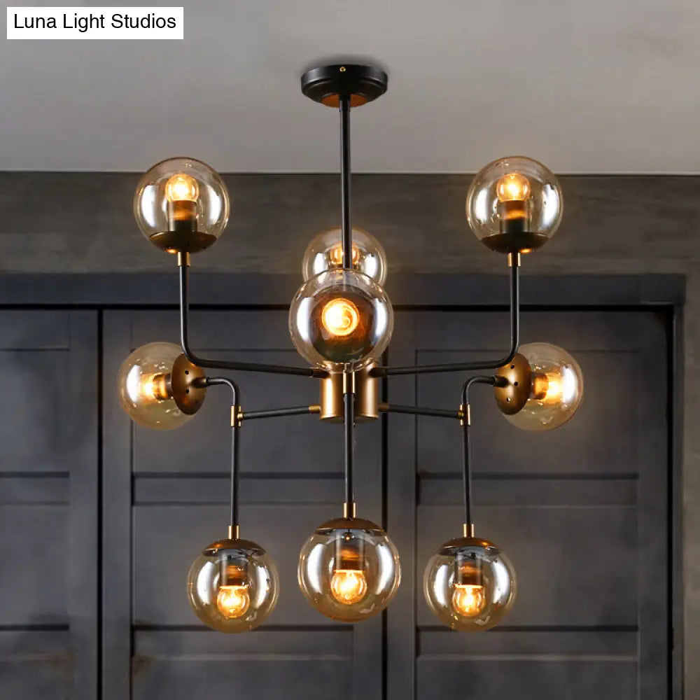Modern Black Chrome Glass Globe Chandelier Pendant Light - Industrial Style, 8/9 Lights for Living Room