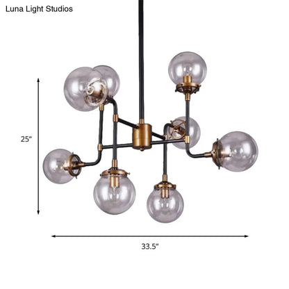 Modern Black Chrome Glass Globe Chandelier Pendant Light - Industrial Style, 8/9 Lights for Living Room