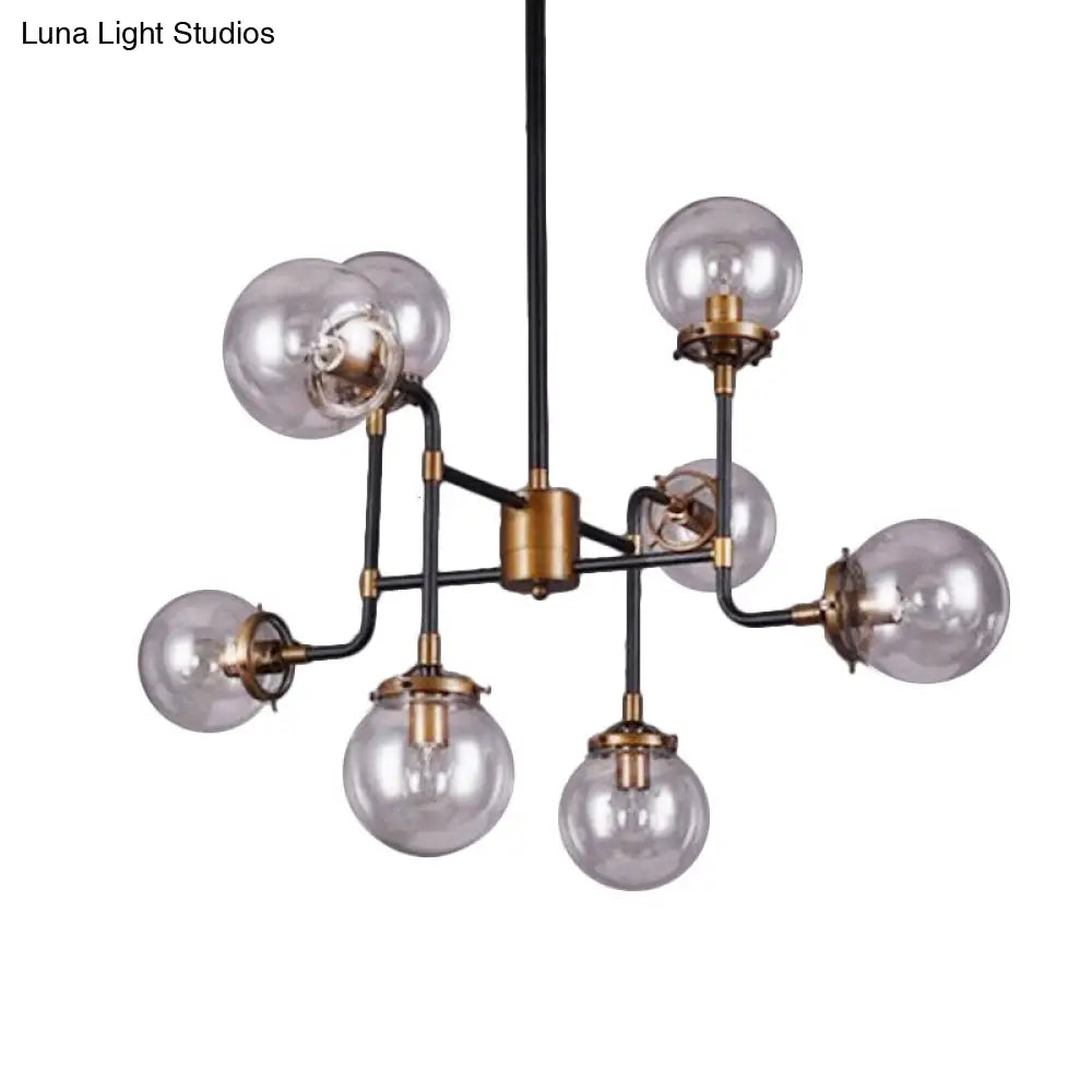 Modern Black Chrome Glass Globe Chandelier Pendant Light - Industrial Style, 8/9 Lights for Living Room