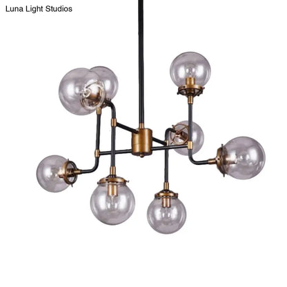 Modern Black Chrome Glass Globe Chandelier Pendant Light - Industrial Style, 8/9 Lights for Living Room