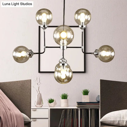 Modern Black Chrome Glass Globe Chandelier Pendant Light - Industrial Style, 8/9 Lights for Living Room