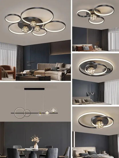Modern black and chrome gypsophila chandelier with circular led and crystal accents for living room decorbites gypsophila chandelier