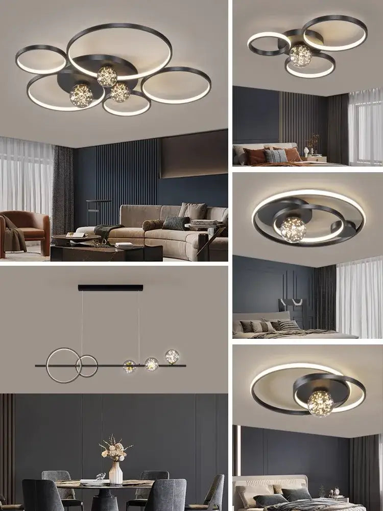 Modern black and chrome gypsophila chandelier with circular led and crystal accents for living room decorbites gypsophila chandelier