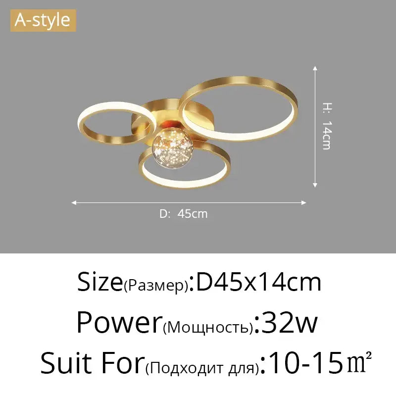 Modern black and chrome decorbites gypsophila chandelier with gold circular rings and central crystal globe for living room lighting