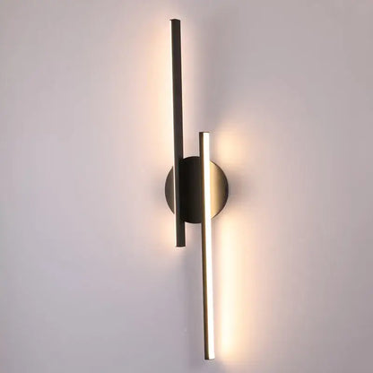 Modern black and chrome wall light with two vertical led bars in brushed brass finish for bedroom decorbites led strip wall