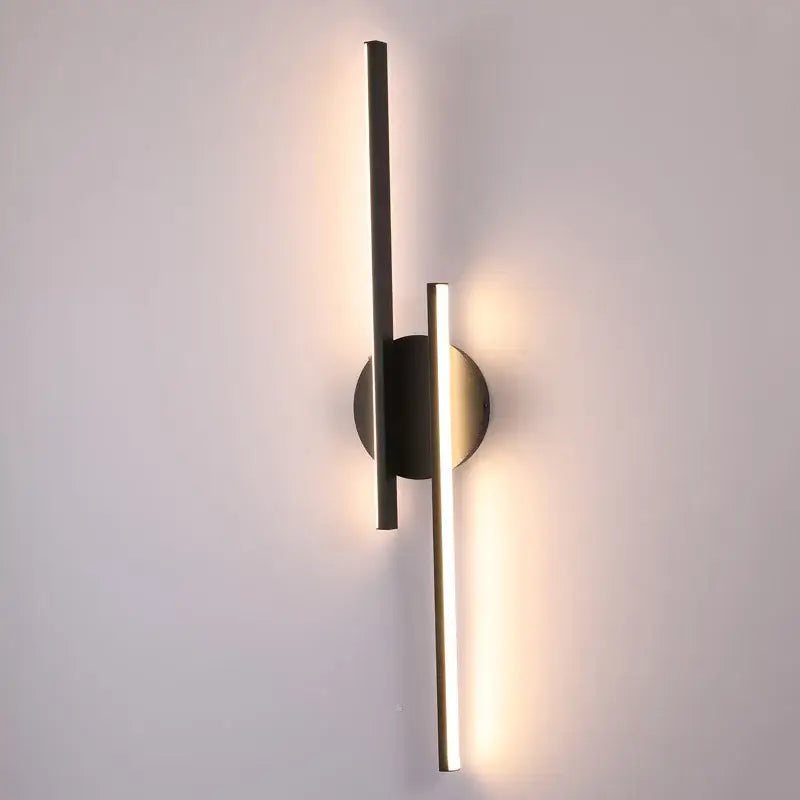 Modern black and chrome wall light with two vertical led bars in brushed brass finish for bedroom decorbites led strip wall