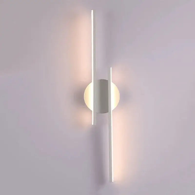 Modern black and chrome led strip wall light with white minimalist vertical rods and central circular light for bedroom decorbites led strip