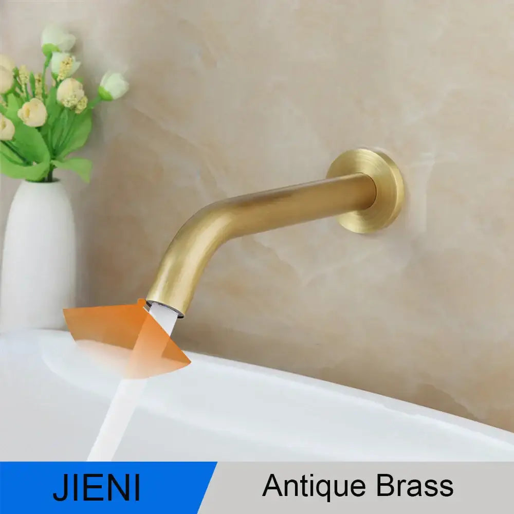 Antique brass wall-mounted bathtub faucet with sleek curved design and polished finish for decorbites black chrome sensor bathroom use