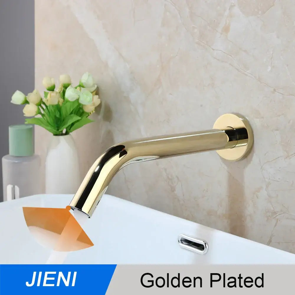 Golden plated wall-mounted faucet with sleek modern design for decorbites black chrome sensor bathroom sink use