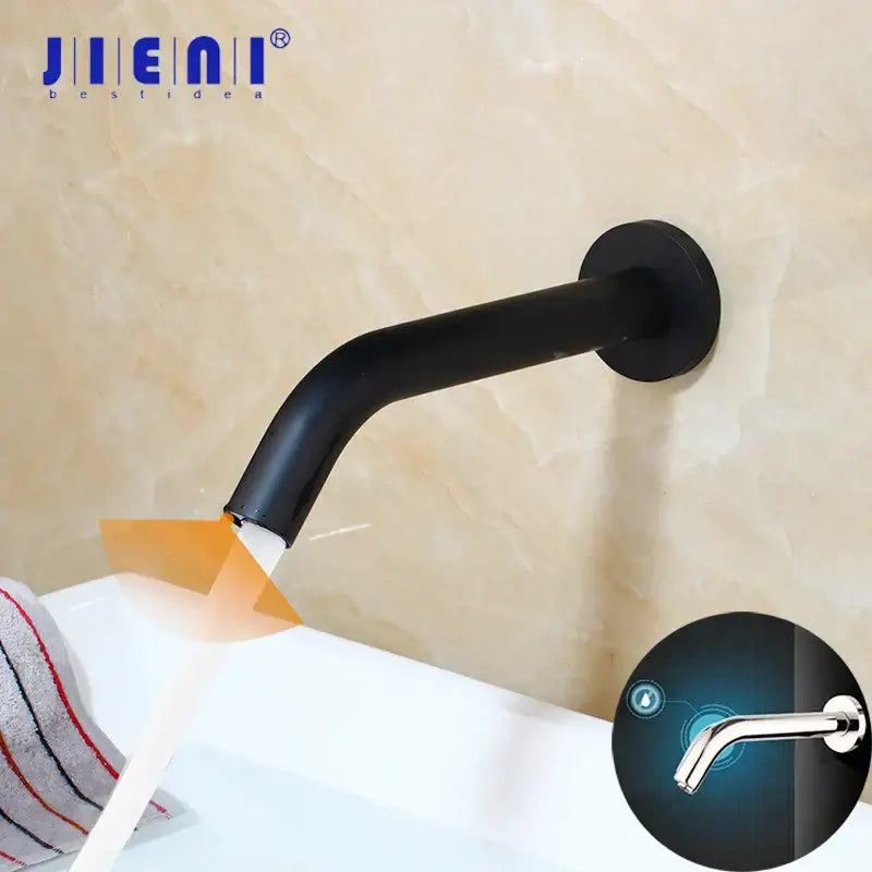 Black matte-finish wall-mounted decorbites black chrome sensor bathroom sink faucet with sleek modern design