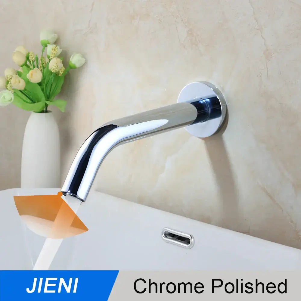 Modern black chrome sensor bathroom sink faucet wall mount with chrome polished curved spout by decorbites black chrome