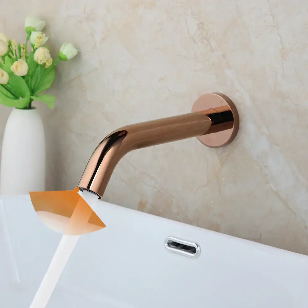 Modern black chrome sensor bathroom wall mount faucet with rose gold finish curved spout decorbites black chrome