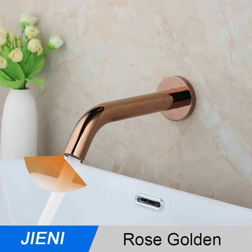 Rose gold bathroom faucet with sleek curved spout and polished finish for modern black chrome sensor bathroom sink decorbites black chrome