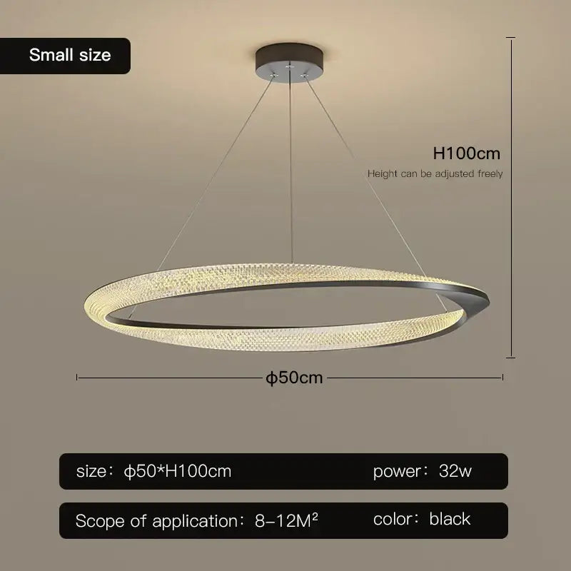 Modern black circle chrome chandelier pendant light with embedded led inner ring and textured outer frame decorbites black circle
