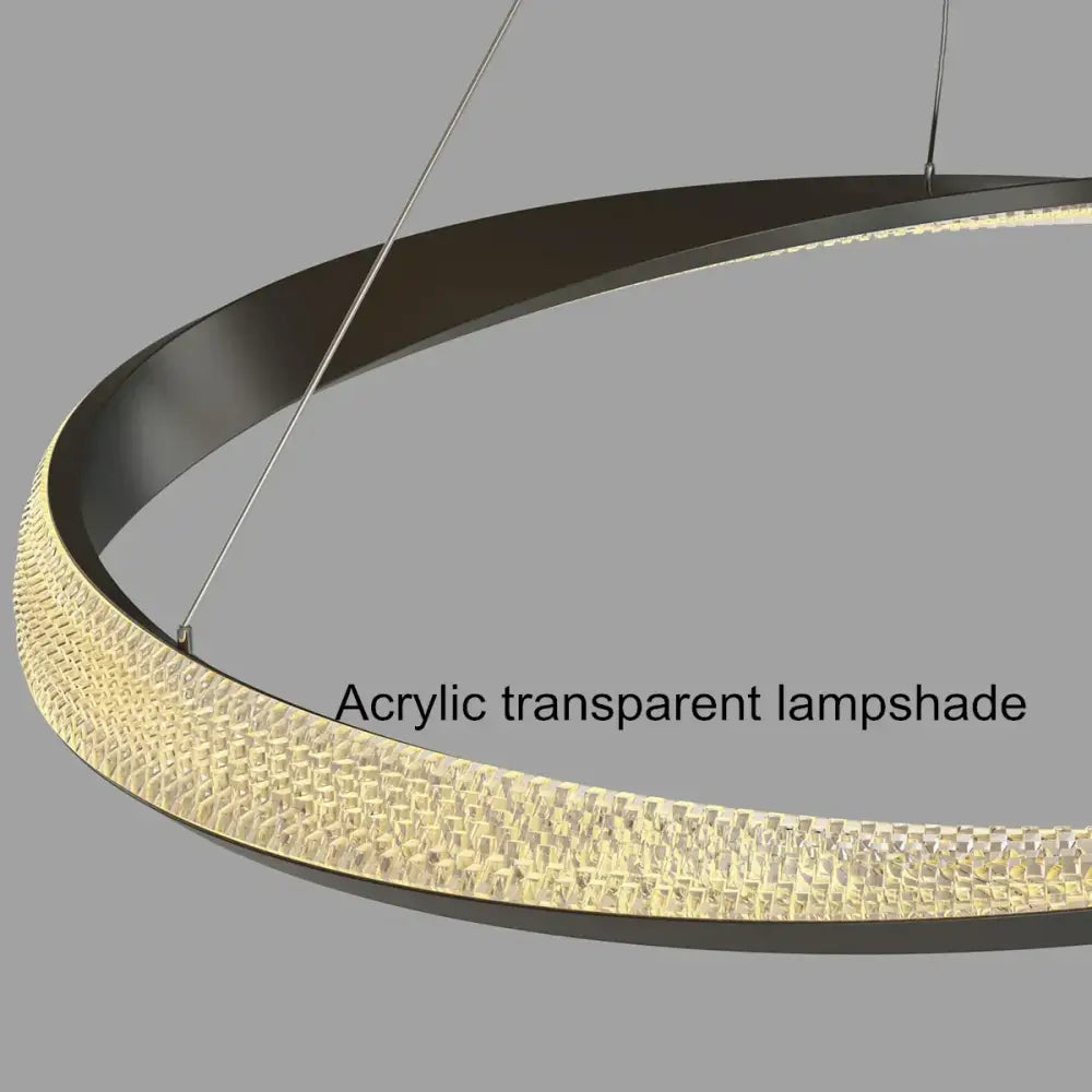 Modern black circle chrome chandelier featuring a sleek black metal frame and textured acrylic lampshade with warm led light