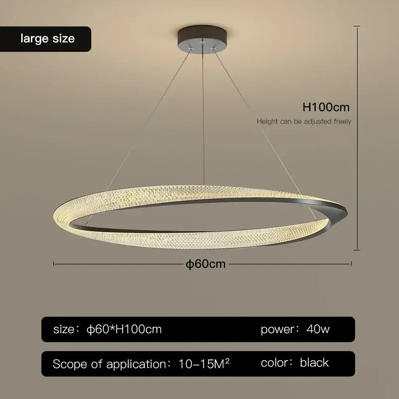 Modern black circle chrome chandelier with sleek illuminated inner band and outer frame for living room decorbites black circle