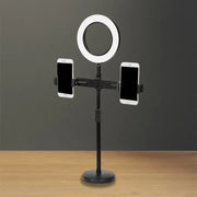Modern black circle led wall light with usb port and adjustable stand featuring dual phone holders for inch fixture setup