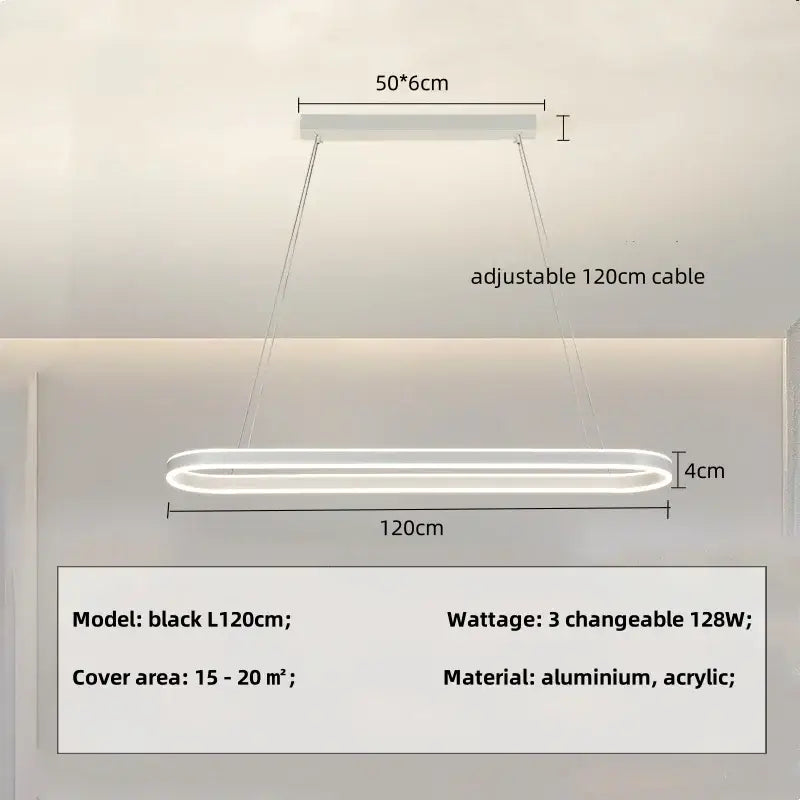 Modern black circle pendant chandelier living room led light with aluminum and acrylic black rectangular ceiling light