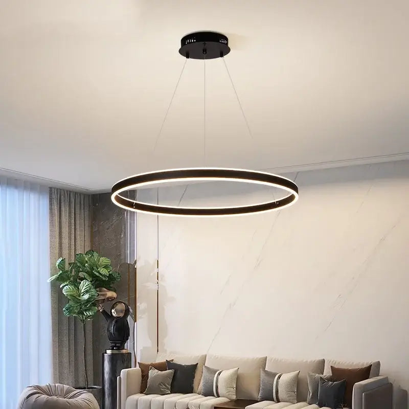 Modern black circle pendant chandelier with sleek minimalist design and illuminated edge for living room decorbites circle pendant