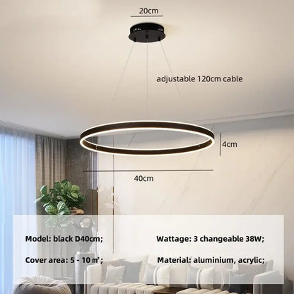 Modern black circle pendant chandelier with sleek aluminum and acrylic frame and adjustable 120cm cable for living room decorbites circle pendant lighting