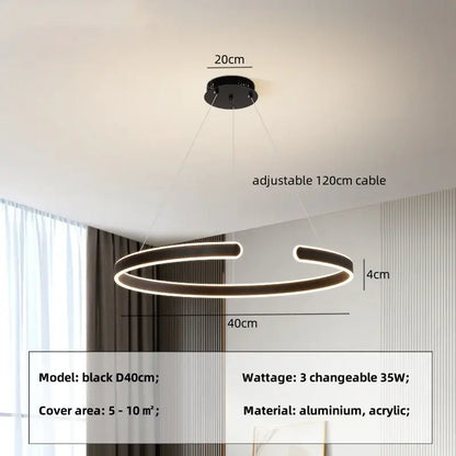 Modern black circle pendant chandelier with sleek aluminum and acrylic design and adjustable 120cm cable for living room decorbites circle pendant lighting