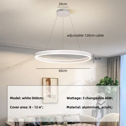 Modern black circle pendant chandelier led light with white circular led, aluminum acrylic design, adjustable 120cm cable for living room decorbites circle pendant