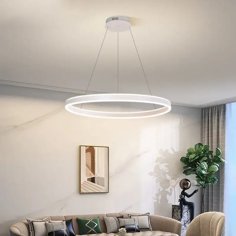 Modern white circular led ceiling light with sleek minimalist design for living room decorbites circle pendant chandelier