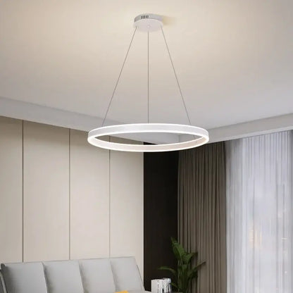 Modern white circular led ceiling light with sleek minimalist design for living room decorbites circle pendant chandelier