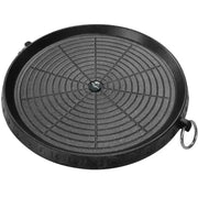 Modern black circular korean grill pan with concentric ridges and embossed text along the rim by decorbites grill pan