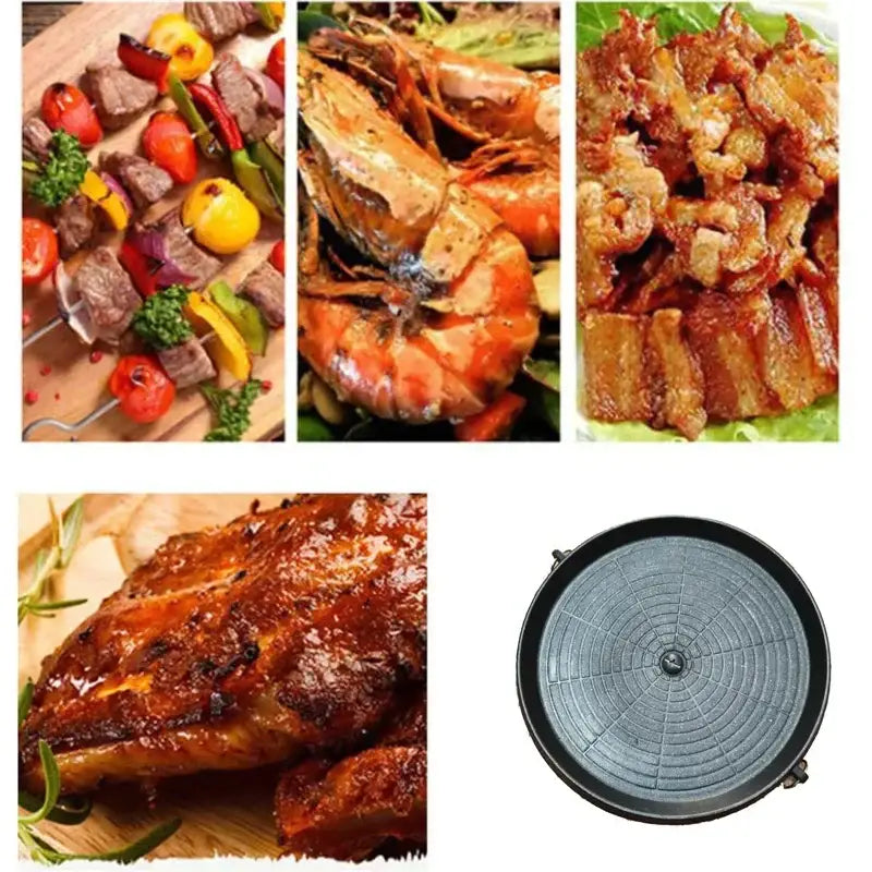 Modern black circular korean grill pan with concentric ridged cooking surface and side handles decorbites grill pan