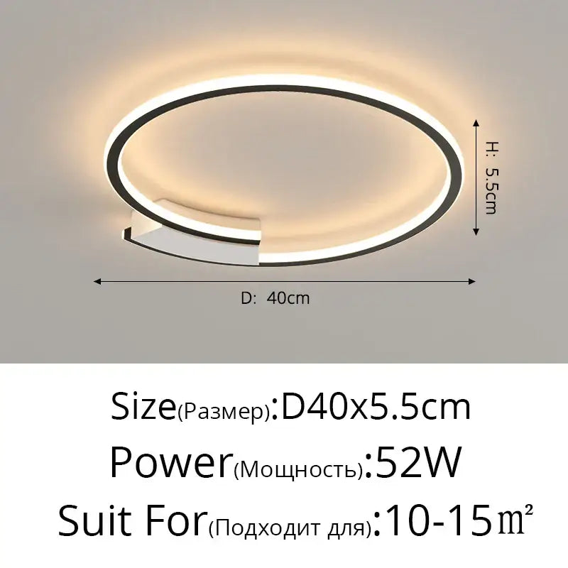 Modern black circular led indoor ceiling lamp with sleek black and white frame emitting warm ambient glow for living room decorbites indoor ceiling lamp