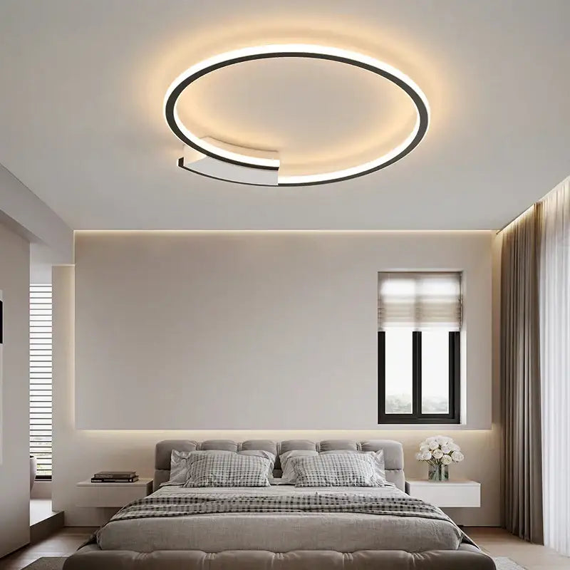 Modern black circular ceiling lamp with sleek frame and warm white led illumination for decorbites indoor ceiling use